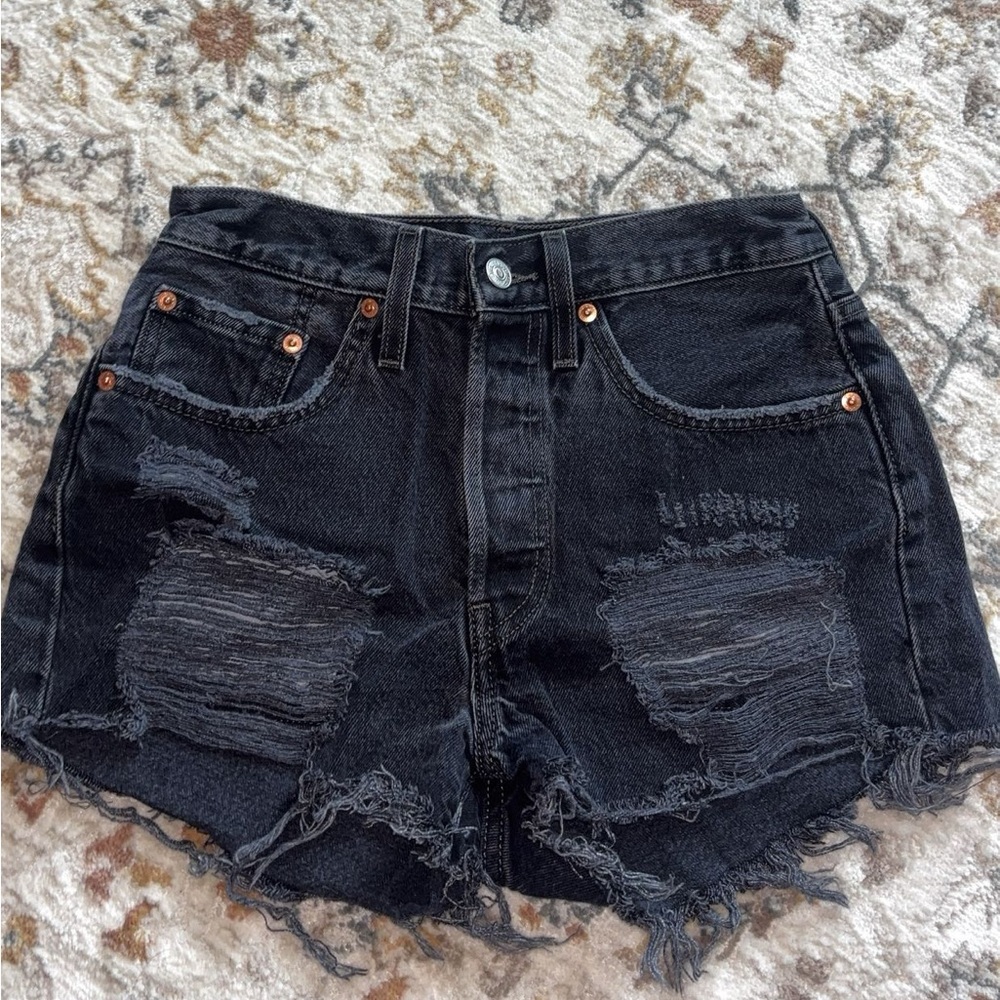Trendy Black Distressed Denim Shorts